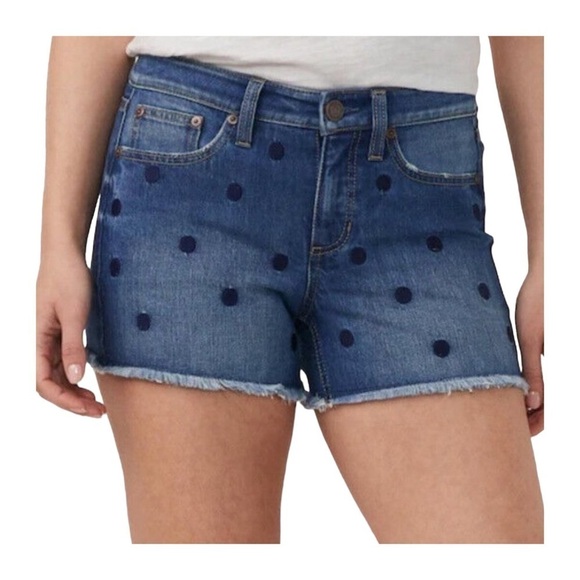 LC Lauren Conrad Pants - LC Lauren Conrad Womens Mid Rise Polka Dot Raw Hem Jean Shorts Summer Sz 10 New